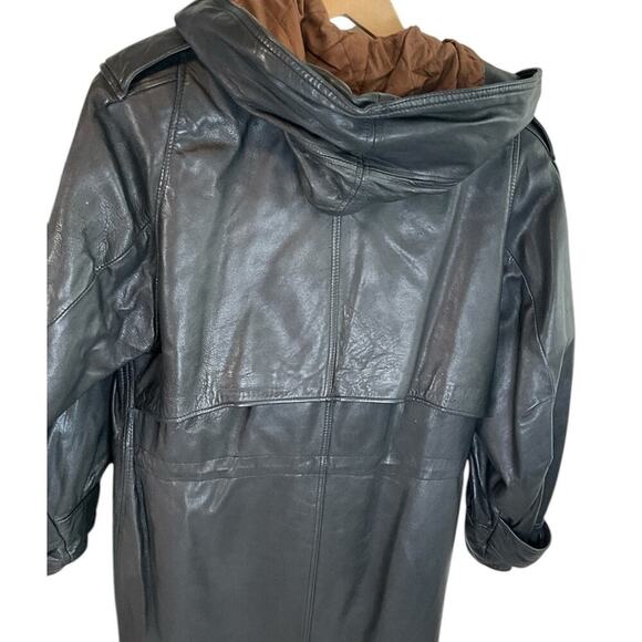 Vintage Hooded Cayenne 100% Leather Jacket 1990's Drawstring Waist SZ Small Men - Picture 3 of 12